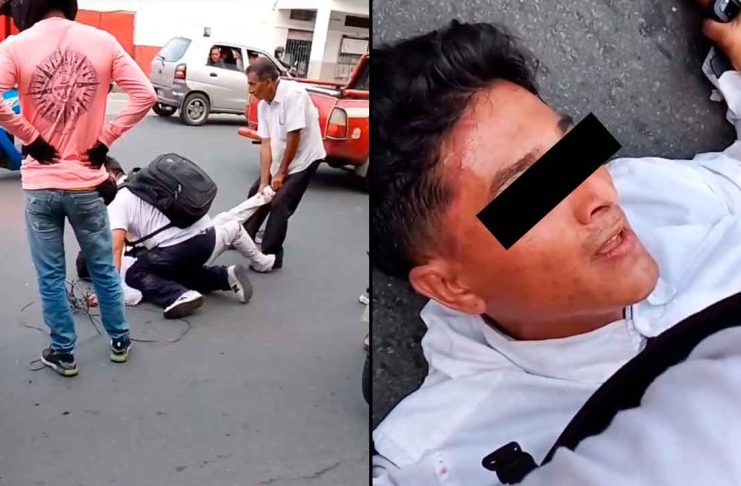 #VIDEO // Multitud golpea a sujeto que intentó estrangular a un adulto mayor para robarle