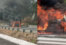 Camioneta se incendia sobre la autopista Siglo XXI