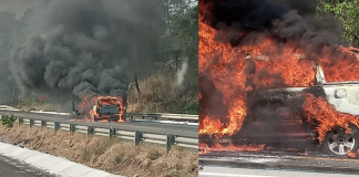 Camioneta se incendia sobre la autopista Siglo XXI