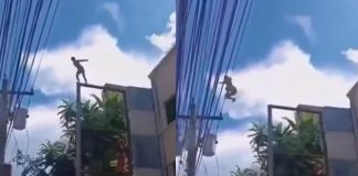 #VIDEO || Persona brinca sobre poste y provoca detonación