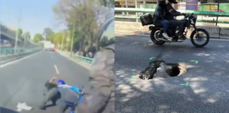VIDEO // Desnivel provoca accidente de motociclista