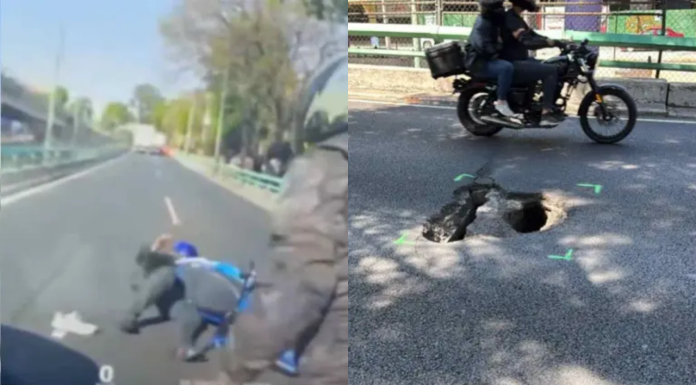 VIDEO // Desnivel provoca accidente de motociclista
