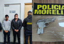 Policía Morelia detiene a dos masculinos por portación de arma de fuego