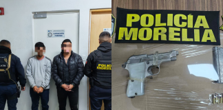 Policía Morelia detiene a dos masculinos por portación de arma de fuego