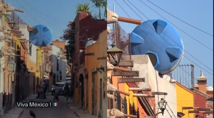 VIDEO/ Trabajadores suben enorme cisterna con escaleras en Guanajuato