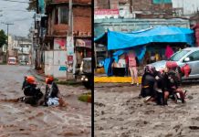 #VIDEO // Corriente de lluvia sorprende y arrastra a familia durante tormenta