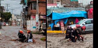 #VIDEO // Corriente de lluvia sorprende y arrastra a familia durante tormenta