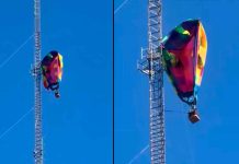 VIDEO// Globo aerostático choca y queda atorado en una torre con personas a bordo