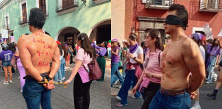 #VIDEO__Exhiben como presunto deudor alimentario a hombre que marchó en el 8M en Tlaxcala