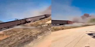 #VIDEO Captan momento del descarrilamiento de tren de carga en Aguascalientes