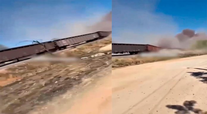 #VIDEO Captan momento del descarrilamiento de tren de carga en Aguascalientes
