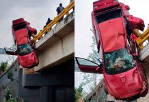 #VIDEO // Muere madre tras brutal choque; Padre e hijos atrapados en auto suspendido a 12 metros