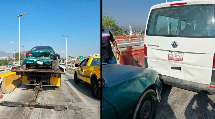Se registra carambola vehicular en el Puente Eréndira, frente la Central de Abastos de Morelia