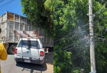 Camión se atora en cableado eléctrico y provoca cortocircuito en Colinas del Sur, Morelia