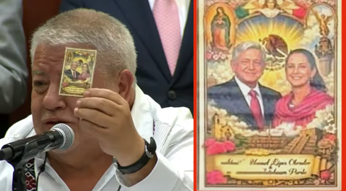“Se están zurrando de miedo” senador de Morena muestra imagen religiosa de Sheinbaum y AMLO