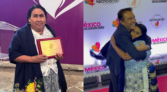 Roberto Monroy, felicitó a Juana Bravo, cocinera tradicional por su galardón en el Congreso de Michoacán