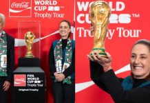 Sheinbaum levanta el trofeo del Mundial en Palacio Nacional y arranca la cuenta regresiva a 100 días