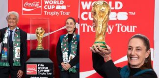 Sheinbaum levanta el trofeo del Mundial en Palacio Nacional y arranca la cuenta regresiva a 100 días