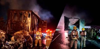 Arde tractocamión en la autopista Siglo XXI, dentro del municipio de Salvador Escalante