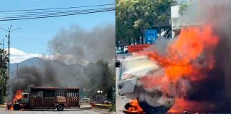 VIDEO | Manifestantes de Arantepacua queman camión repartidor frente a la FGE