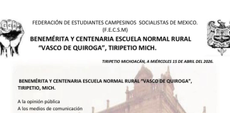 Denuncian irrupción de la Guardia Nacional en la Normal Rural de Tiripetío; estudiantes anuncian jornada de lucha