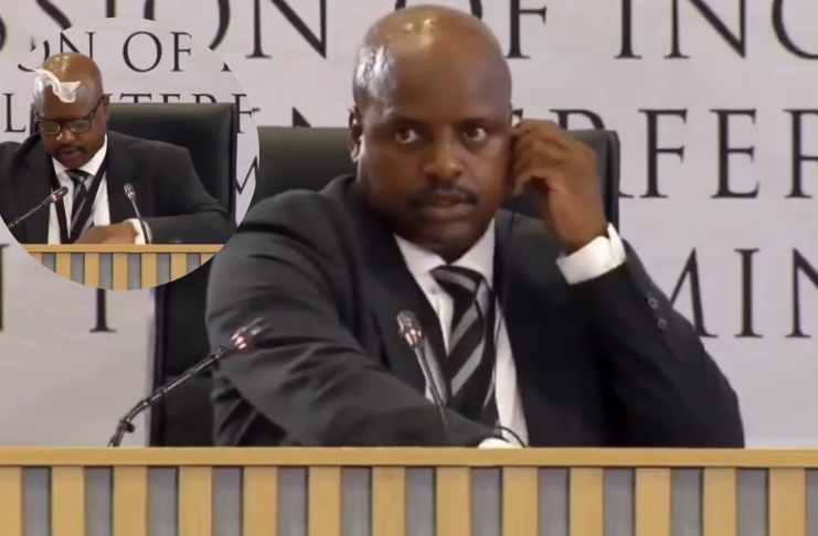 #Video || Insólito momento en audiencia anticorrupción: exjefe policial declara con un pañuelo pegado en la frente en Sudáfrica