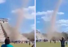 #VIDEO Un torbellino frente al Templo de Kukulcán capta la atención de turistas.
