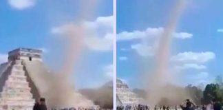 #VIDEO Un torbellino frente al Templo de Kukulcán capta la atención de turistas.