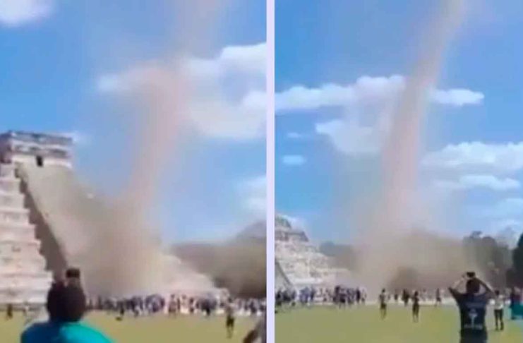 #VIDEO Un torbellino frente al Templo de Kukulcán capta la atención de turistas.