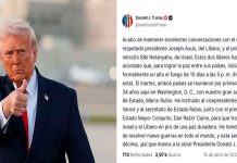 Trump anuncia alto al fuego entre Israel y Líbano; lo califica como histórico