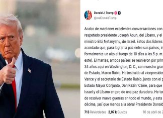 Trump anuncia alto al fuego entre Israel y Líbano; lo califica como histórico