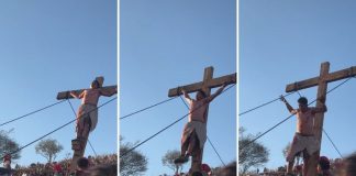 Actor que representaba a Jesús cae de la cruz en pleno Viacrucis y el momento se vuelve viral