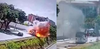 Explota autobús con cilindros explosivos frente al Batallón Pichincha en Cali; captan el momento en video