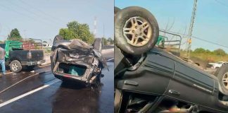 Dos heridos, saldo de aparatoso choque en Apatzingán