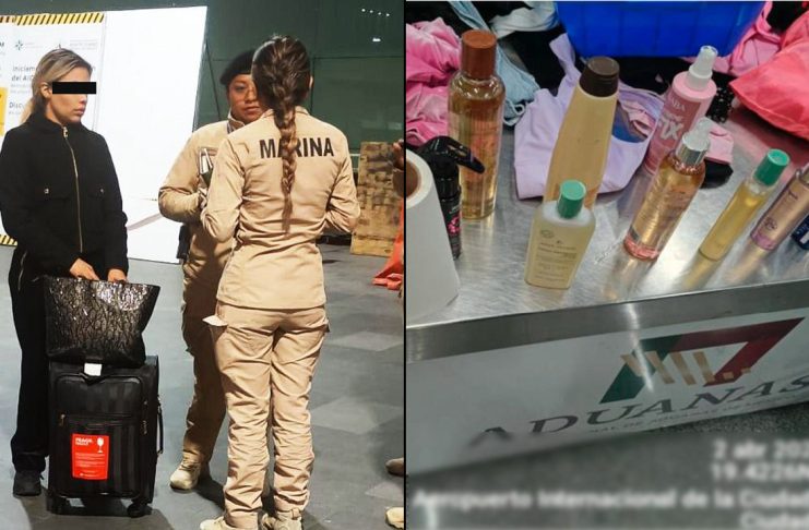Detienen a colombiana con droga en frascos de cosméticos en el AICM
