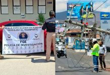 FGE asegura auto con placas sobrepuestas y camión usado para transportar autopartes robadas, en Tarímbaro