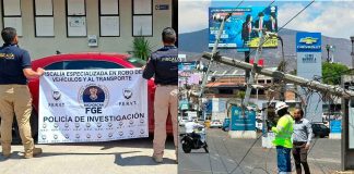 FGE asegura auto con placas sobrepuestas y camión usado para transportar autopartes robadas, en Tarímbaro