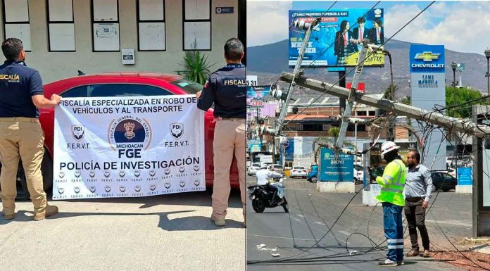 FGE asegura auto con placas sobrepuestas y camión usado para transportar autopartes robadas, en Tarímbaro