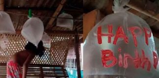 No importa el precio, sino el detalle: niños usan bolsas como globos para celebrar el cumpleaños de su papá.
