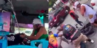 #VIDEO// Captan a hombre golpeando a mujer en autobús y pasajeros lo bajan para golpearlo
