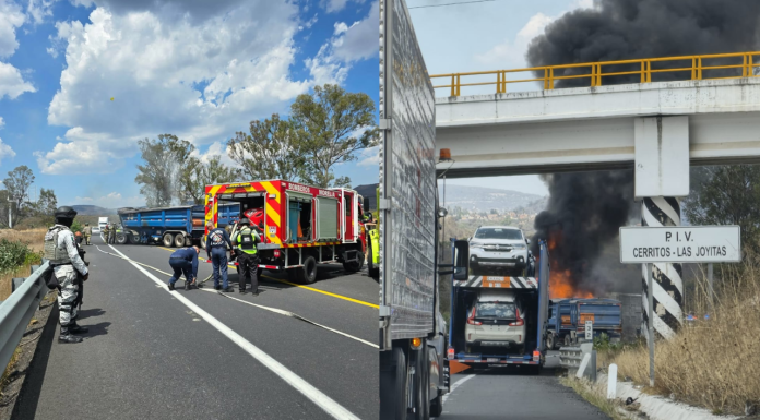 Tractocamión góndola se incendia tras accidente en la Pátzcuaro-Cuitzeo; chofer sale ileso
