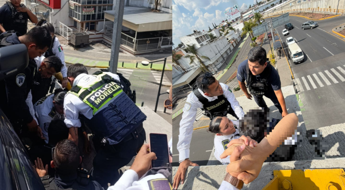 Policía Morelia rescata a persona en el distribuidor vial de salida a Mil Cumbres