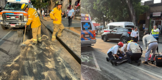 Derrame de aceite causa accidente de moto en la Madero Poniente de Morelia; mujer queda herida