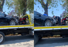 Se registra choque de motos y auto en la avenida Camelinas, Morelia
