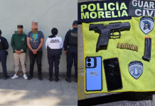 Policías capturan a dos sujetos tras persecución en Morelia; les aseguran pistola y camioneta robada