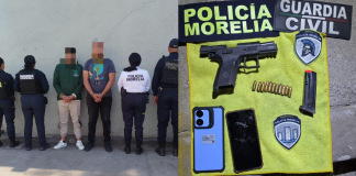 Policías capturan a dos sujetos tras persecución en Morelia; les aseguran pistola y camioneta robada