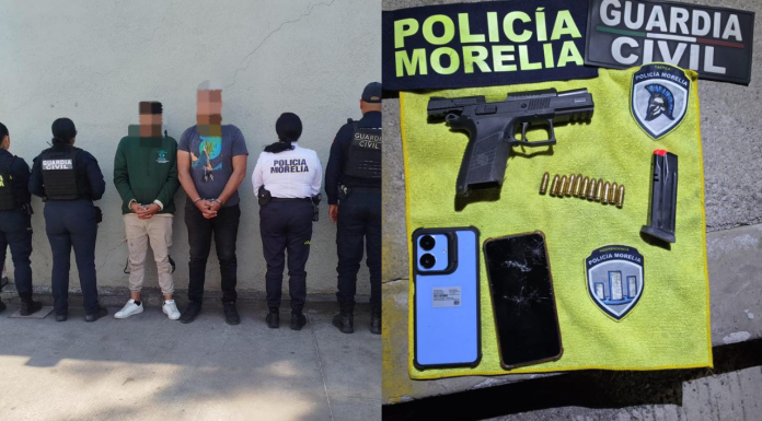 Policías capturan a dos sujetos tras persecución en Morelia; les aseguran pistola y camioneta robada