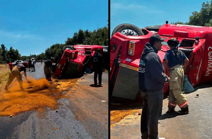 Volcadura de tráiler deja dos lesionados, sobre la carretera “libre” Uruapan-Lombardía