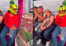 VIDEO | ¡Por si las dudas! Mujer se viraliza por subir con casco de moto al Teleférico de Uruapan