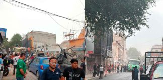 #VIDEO // Fuerte derrumbe en el Centro Histórico: Estructura aplasta transporte público en la CDMX